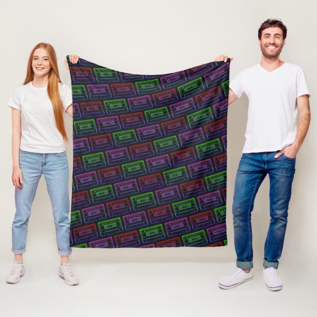 Rött Grönt Neon Kassettrulle Mönster Fleecefilt (På plats)
