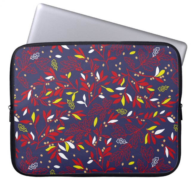 Rött Guld Botaniska Höstlöv Laptop Fodral (Framsidan)
