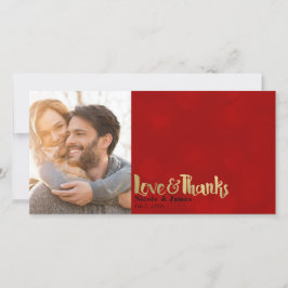 Rött & Guld Bröllopsfoto Kärlek & Tacksamhet Tack Kort