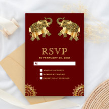 Rött Guld Etniska Elefanter Indisk RSVP