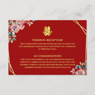 Rött guld geometrisk blomsterkrans kinesisk bröllo tilläggskort