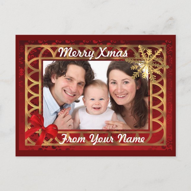 Rött/guld Julkort Helg Vykort (Framsida)