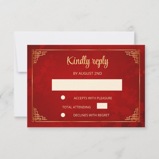 Rött Guld Kinesisk Ram Bröllop RSVP OSA Kort (Framsida)