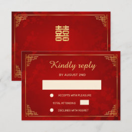 Rött Guld Kinesisk Ram Bröllop RSVP OSA Kort