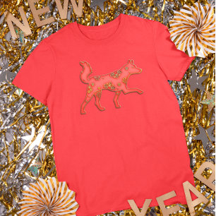 Rött Guld Lunar Nyår Hund Kinesisk Zodiak T Shirt