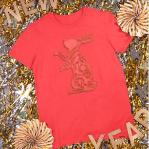 Rött Guld Lunar Nyår Kanin Kinesisk Zodiak T Shirt