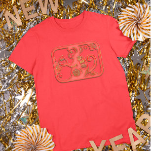 Rött Guld Lunar Nyårsaffe Monkey Kinesisk Zodiak T Shirt