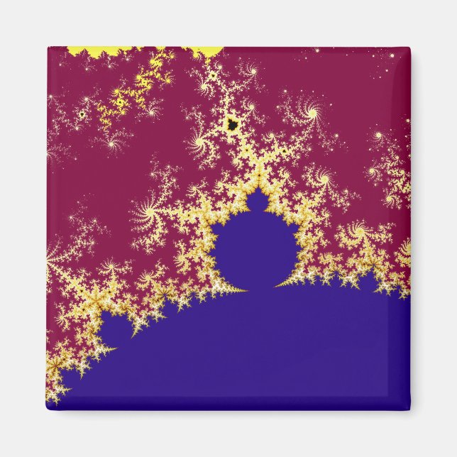 Rött guld och blå mandelbrotfraktal magnet (Framsidan)