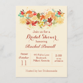 Rött, guld och brun höstlig lövmöhippa inbjudningar