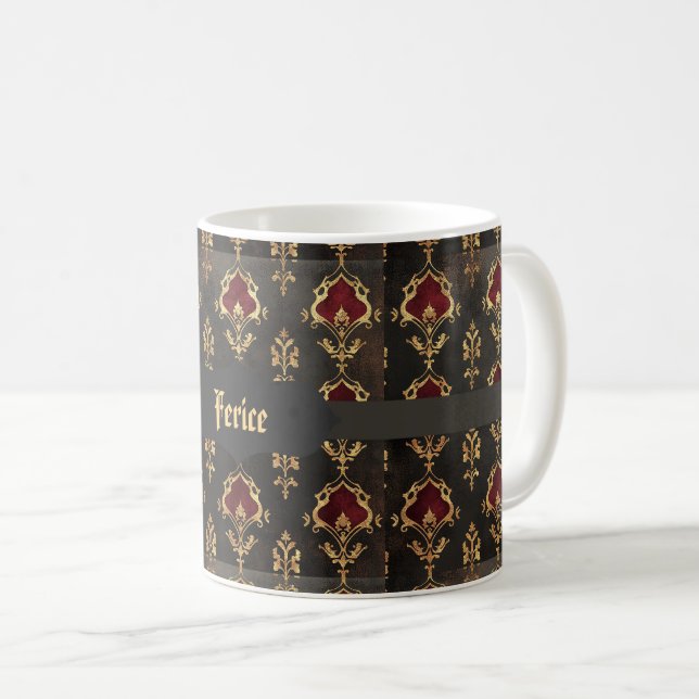 Rött Guld och Svart Gotisk Damast Kaffemugg (Framsida höger)