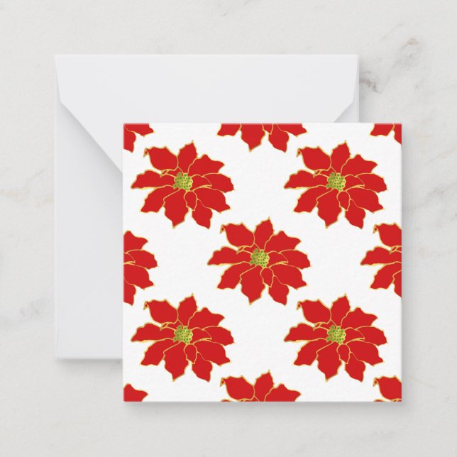Rött Guld Poinsettia Mönster Anteckningskort (Framsida)