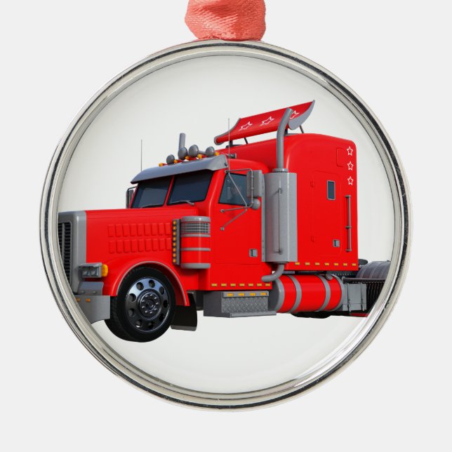 Rött halvt Tracter släp Julgransprydnad Metall (Framsidan)