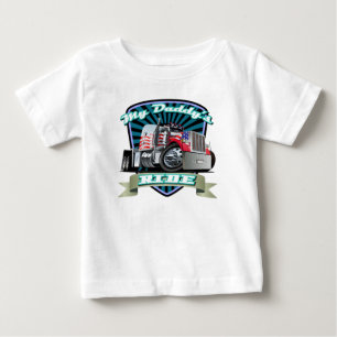 Rött halvt traktorsläp för vit & för blått t shirt