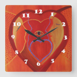 Rött Heart Insider Square Wall Clock Fyrkantig Klocka