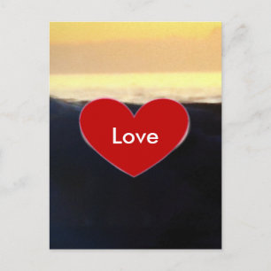 Rött Heart & Sea Wave Kärlek-skript vykort