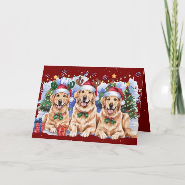 Rött Helgdag Golden Retriever God jul Card Inbjudan (Framsida)