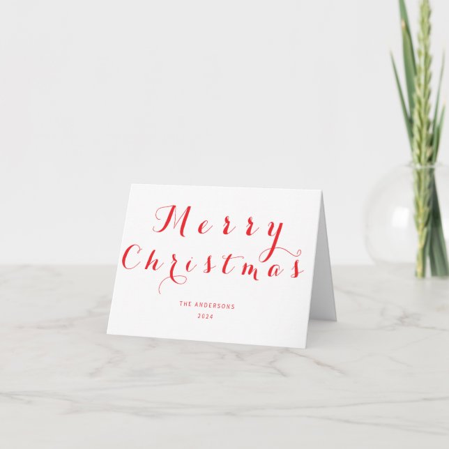 Rött Helgdag-kort för elegant Script God jul Helgkort (Framsida)
