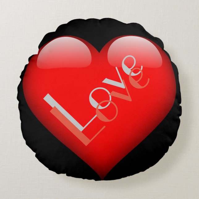 Rött hjärta Attraktiv Parisiskt Kärleksbröllop Rund Kudde (Framsidan)
