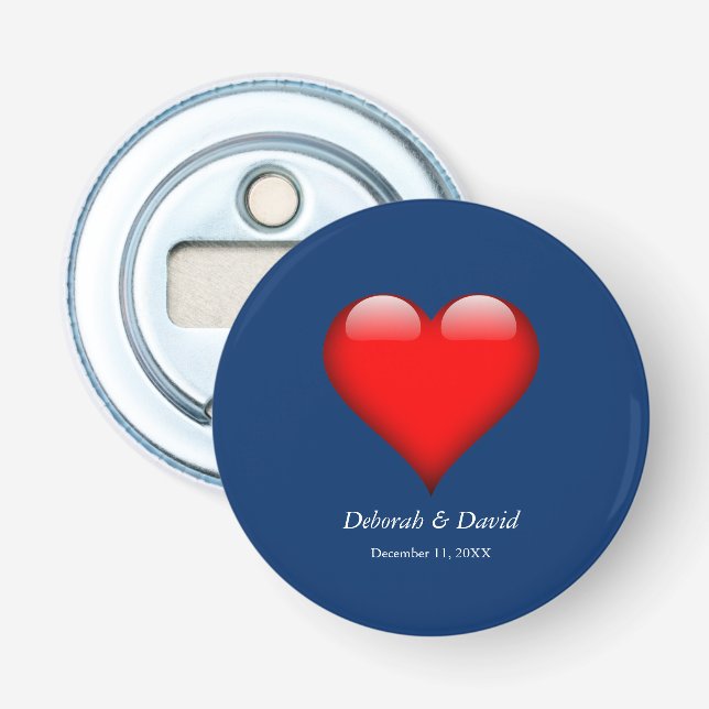 Rött hjärta Blå Modern Minimalistisk Bröllop Flasköppnare (Framsidan)