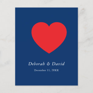 Rött hjärta Blå Modern Minimalistisk Bröllop Flygblad