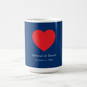 Rött hjärta Blå Modern Minimalistisk Bröllop Kaffemugg