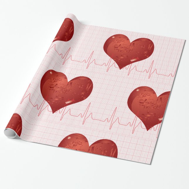 Rött hjärta EKG-övervakare för hälsovård Presentpapper (Utrullad)