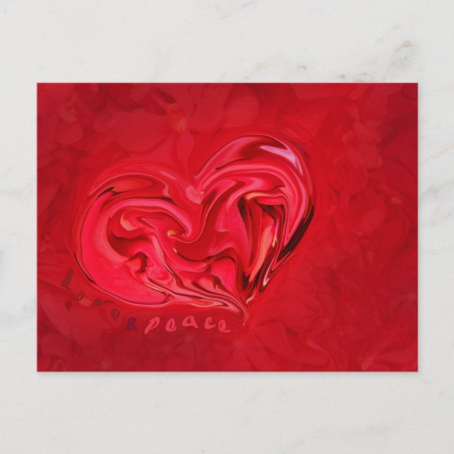Rött hjärta för kärlek och fredsporten vykort (Framsida)