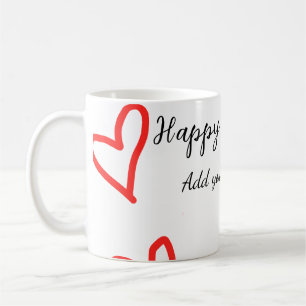 Rött hjärta, glad födelsedag Lägg till namn-text e Kaffemugg