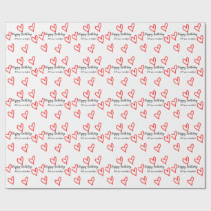 Rött hjärta, glad födelsedag Lägg till namn-text e Presentpapper