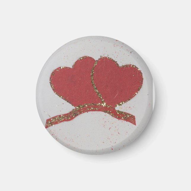 Rött hjärta guld gnistra Valentine Magnet (Framsidan)