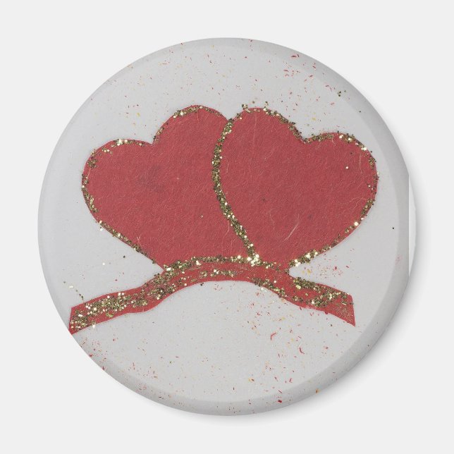 Rött hjärta guld gnistra Valentine Magnet (Framsidan)