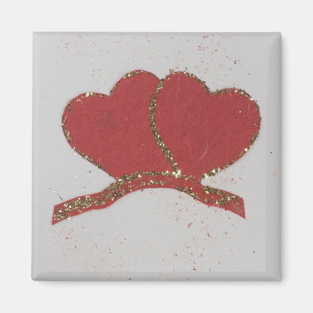 Rött hjärta guld gnistra Valentine Magnet (Framsidan)