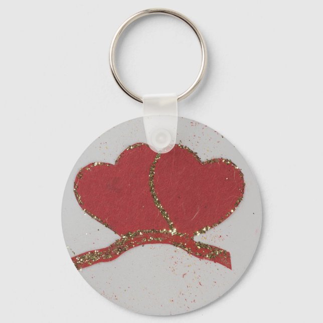Rött hjärta guld gnistra Valentine Nyckelring (Framsida)