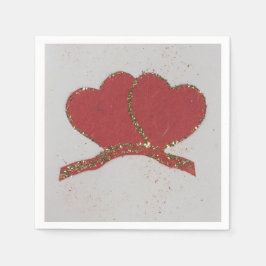 Rött hjärta guld gnistra Valentine Pappersservett