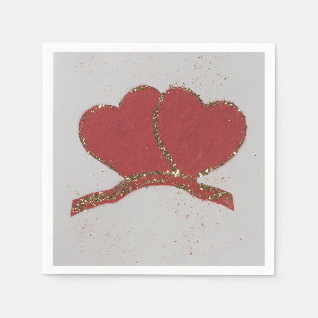 Rött hjärta guld gnistra Valentine Pappersservett (Framsidan)