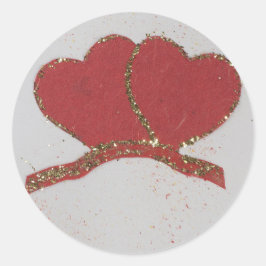 Rött hjärta guld gnistra Valentine Runt Klistermärke
