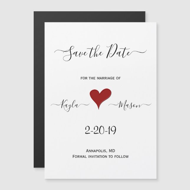 Rött hjärta | Handskriven magnetisk Spara datum (Fram/baksida)