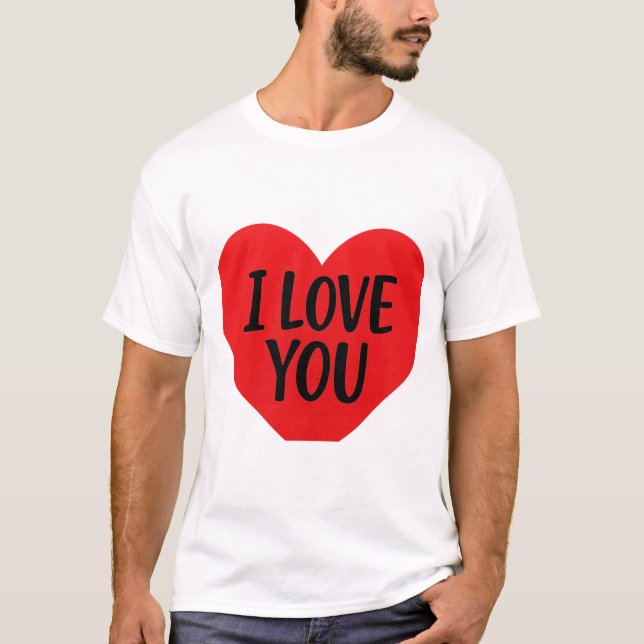 Rött hjärta ”JAG ÄLSKAR DIG” – Romantisk minimalis T Shirt (Framsida)