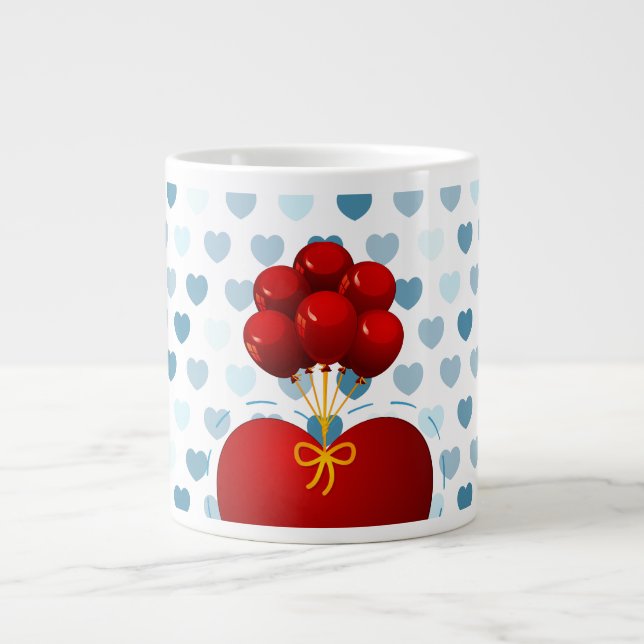 Rött hjärta med ballonger, jumbo mugg (Framsidan)