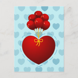 Rött hjärta med ballonger, vykort