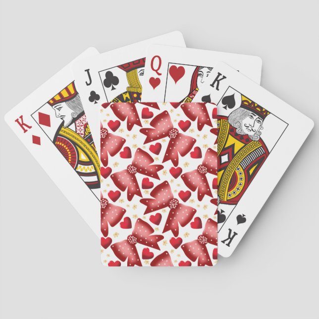 Rött hjärta med band sömlöst mönster Sött  Casinokort (Baksidan)