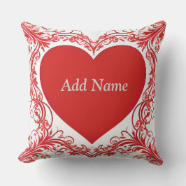 Rött hjärta med blomsterdekoration ram kudde
