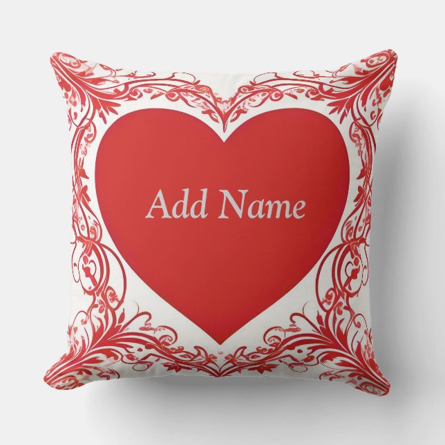 Rött hjärta med blomsterdekoration ram kudde (Framsida)