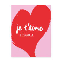 Rött hjärta med je t'aime-text på rosans bakgrund