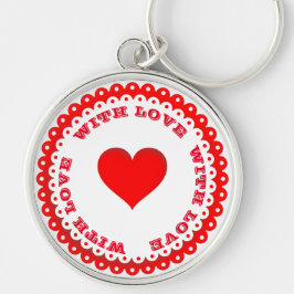 Rött hjärta med Kärlek Anpassningsbar-Nyckelring Rund Silverfärgad Nyckelring