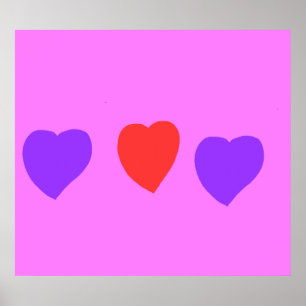 Rött hjärta med lila hjärtan på rosa poster