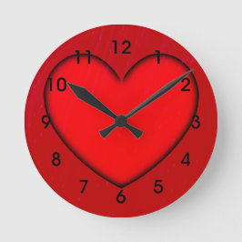Rött hjärta med svart skugga kontur rund klocka