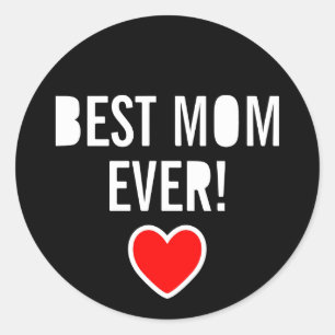 Rött hjärta och text BÄST MAMMA NÅGONSIN! Mors dag Runt Klistermärke
