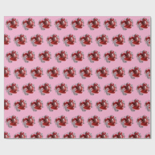 Rött hjärta på rosa bakgrund Inpackningspapper kär Presentpapper