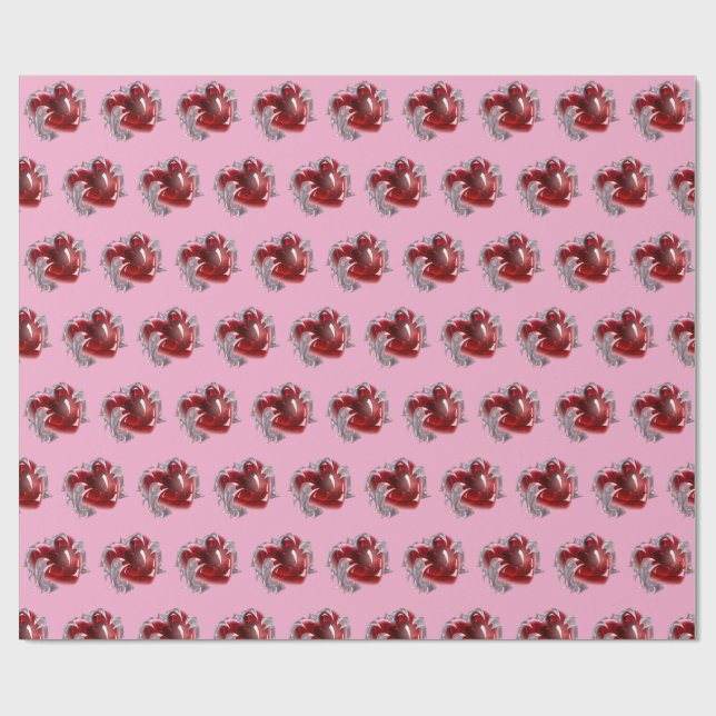 Rött hjärta på rosa bakgrund Inpackningspapper kär Presentpapper (Platt)